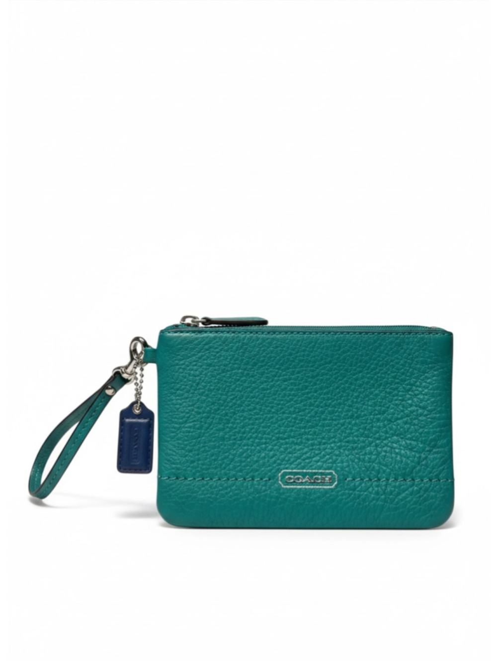 Women's Coach Leather Wristlet Clutch Teal and Blue Coach Tag